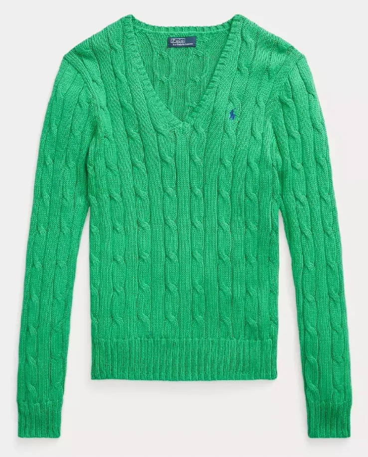 Bawełniany zielony sweter Slim Fit z logo