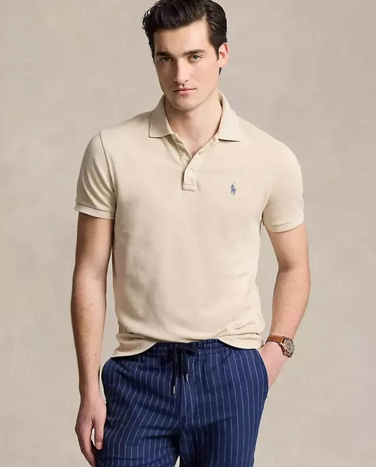 Beżowa koszulka polo Custom Slim Fit