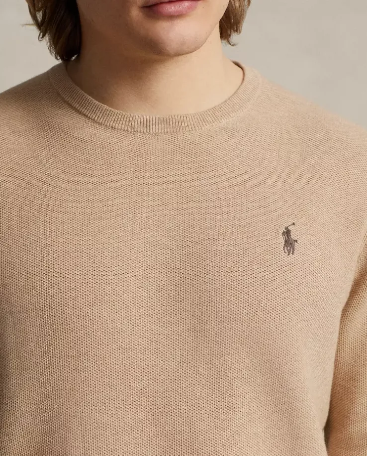 Beżowy bawełniany sweter z logo