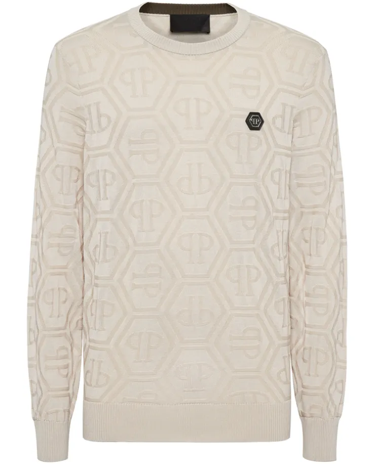 Beżowy sweter z monogramem