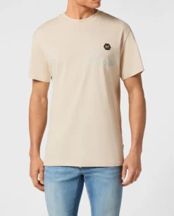 Beżowy t-shirt z logo