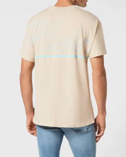 Beżowy t-shirt z logo