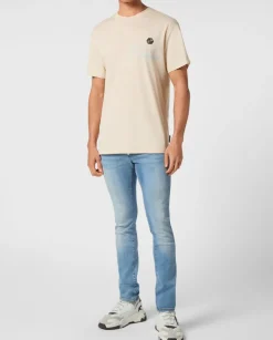 Beżowy t-shirt z logo