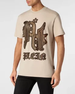 Beżowy t-shirt z logo