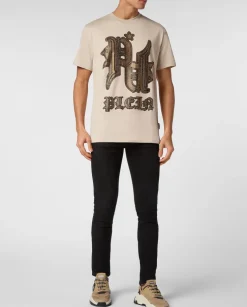 Beżowy t-shirt z logo