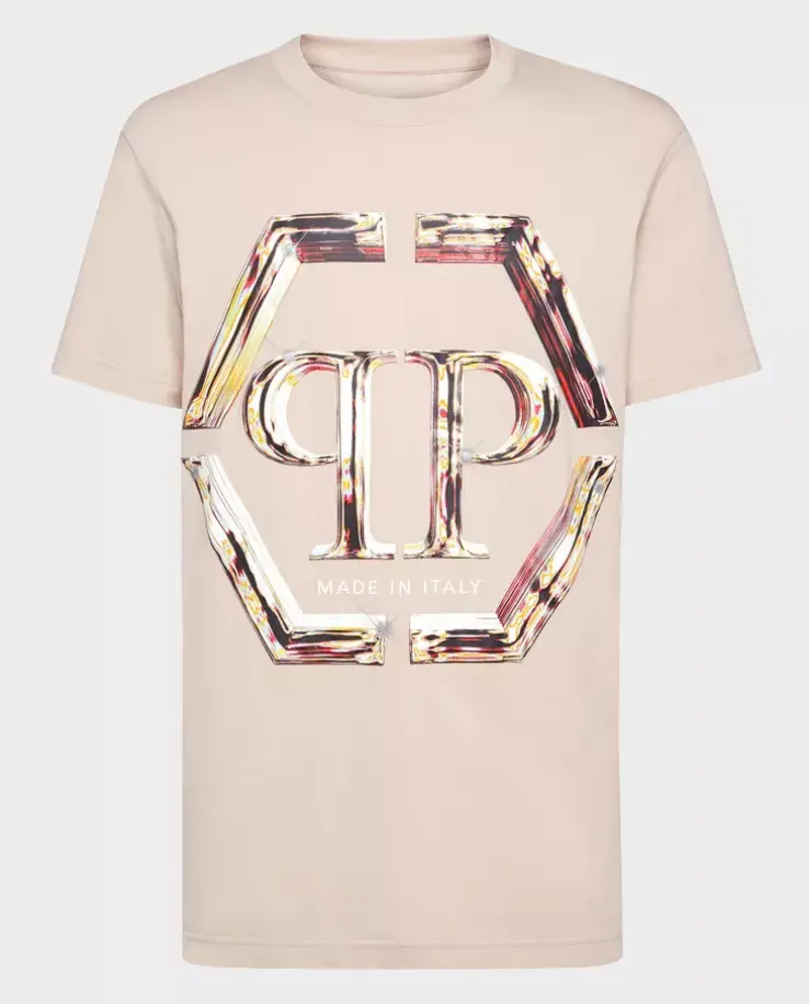 Beżowy t-shirt z monogramem Glass