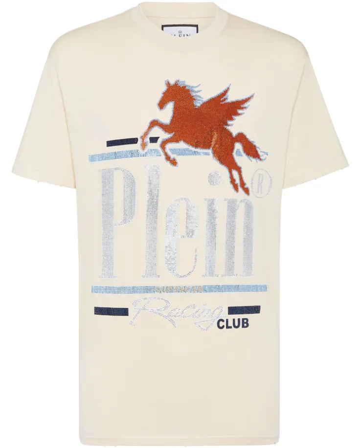 Beżowy t-shirt ze zdobieniem