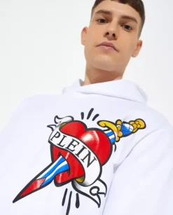 Biała bluza z kapturem z grafiką Love
