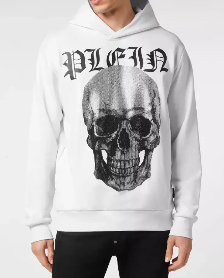 Biała bluza z kapturem z grafiką Crystals Skull