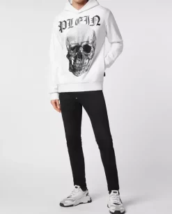Biała bluza z kapturem z grafiką Crystals Skull