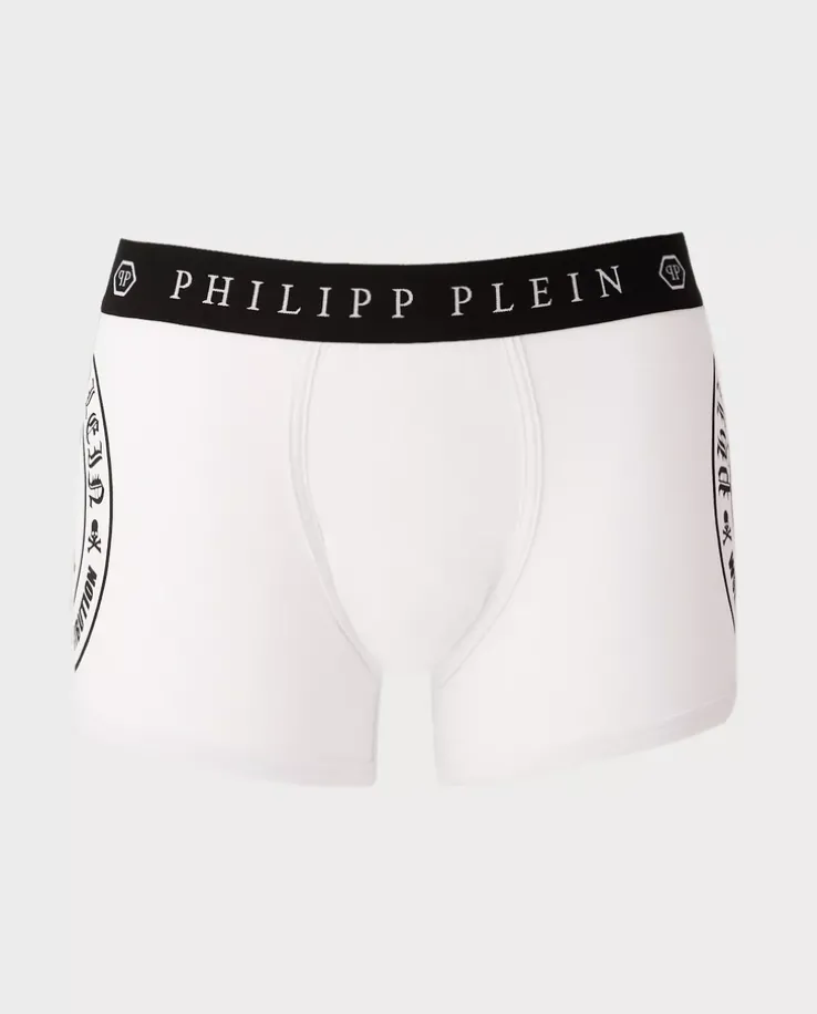 Białe bokserki z czarną grafiką