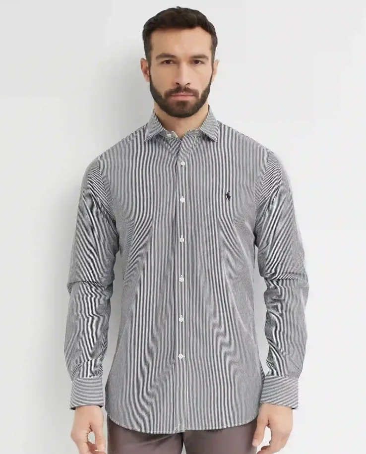 Biało-czarna koszula w paski Slim Fit