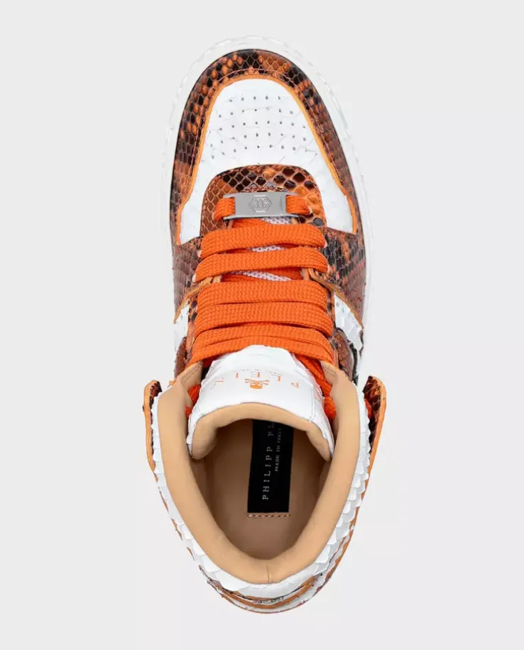 Biało-pomarańczowe sneakersy Hi-Top Python
