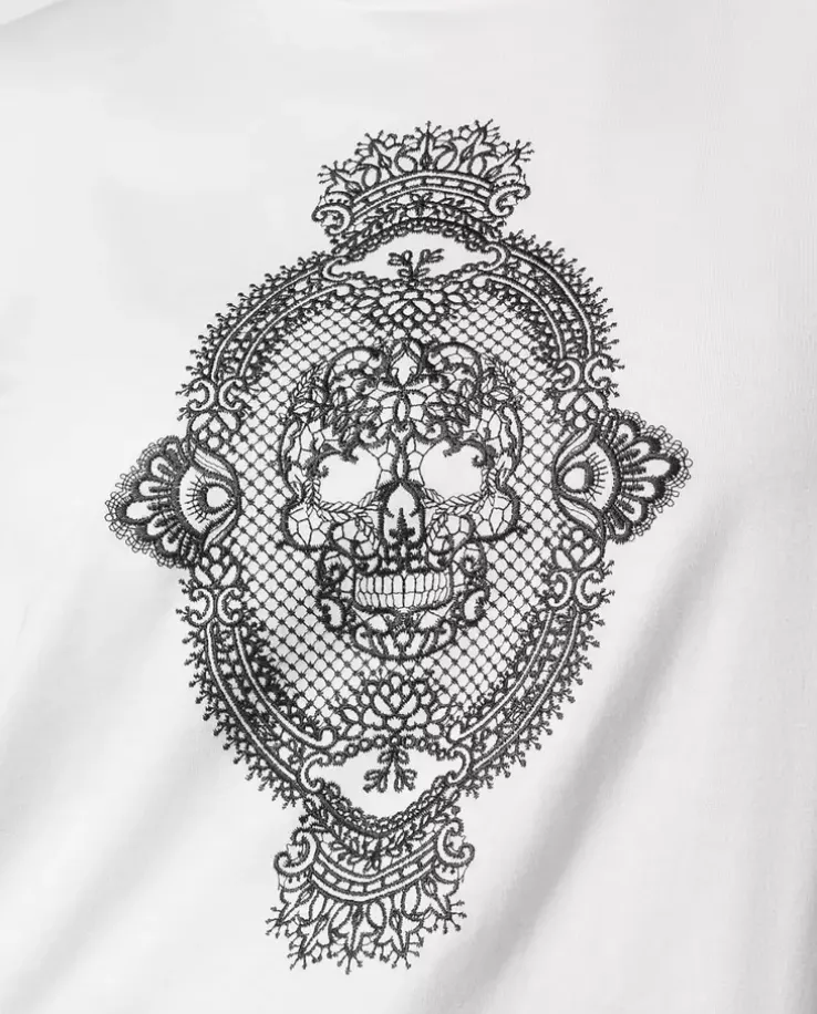 Biały bawełniany t-shirt z haftem