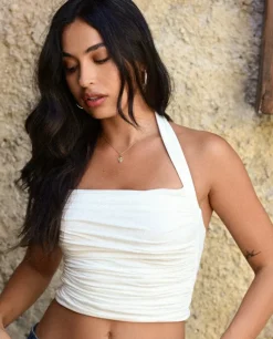 Biały top z dekoltem halter Olivia
