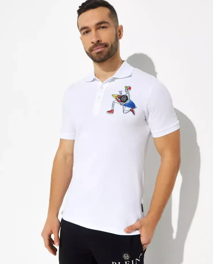 Biały t-shirt polo z kolorową grafiką