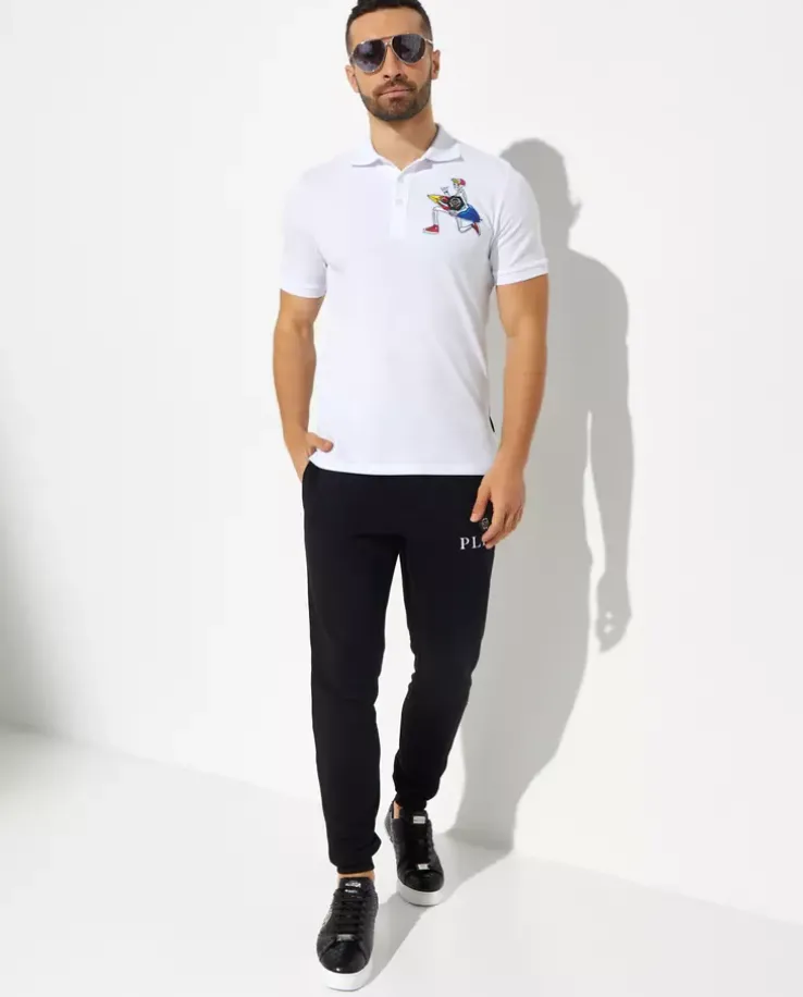 Biały t-shirt polo z kolorową grafiką