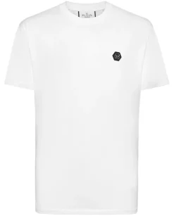 Biały t-shirt z aplikacją na plecach