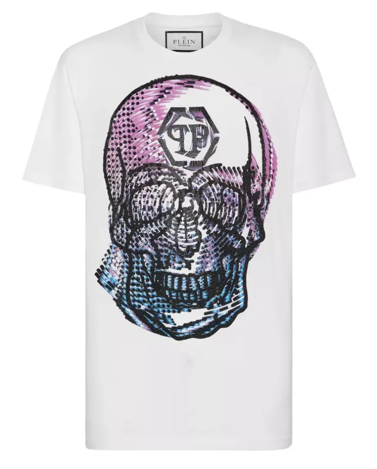 Biały t-shirt z kryształową grafiką Skull