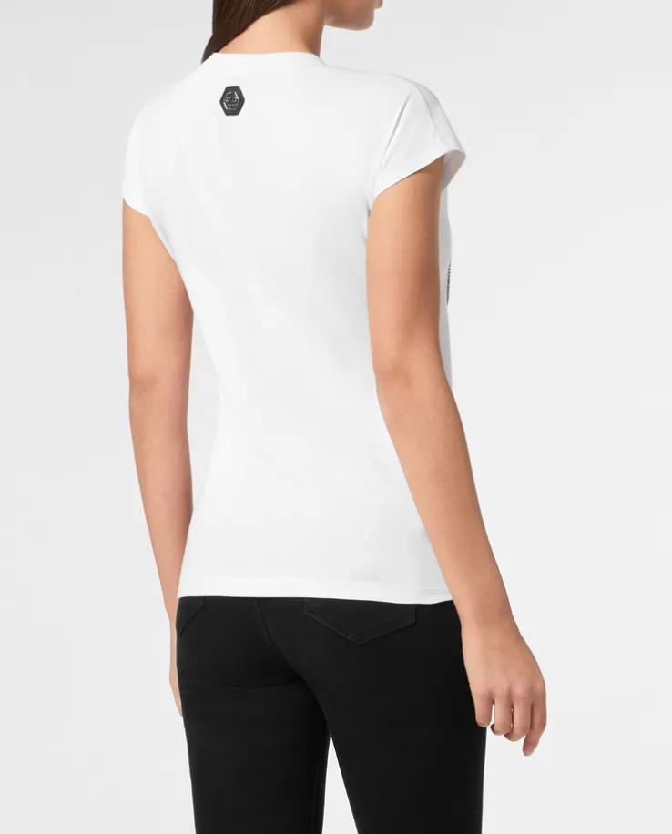 Biały t-shirt z kryształowym logo