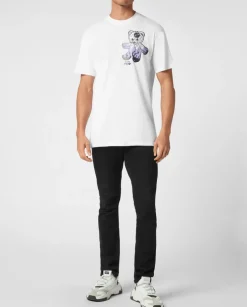 Biały t-shirt z logowanym misiem