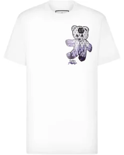Biały t-shirt z logowanym misiem