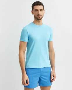 Błękitna bawełniana koszulka Slim Fit