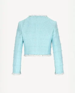 Błękitna marynarka z tkaniny boucle Iriss