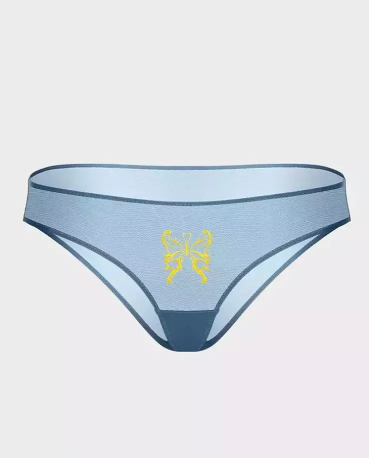 Błękitne figi z haftem Butterfly