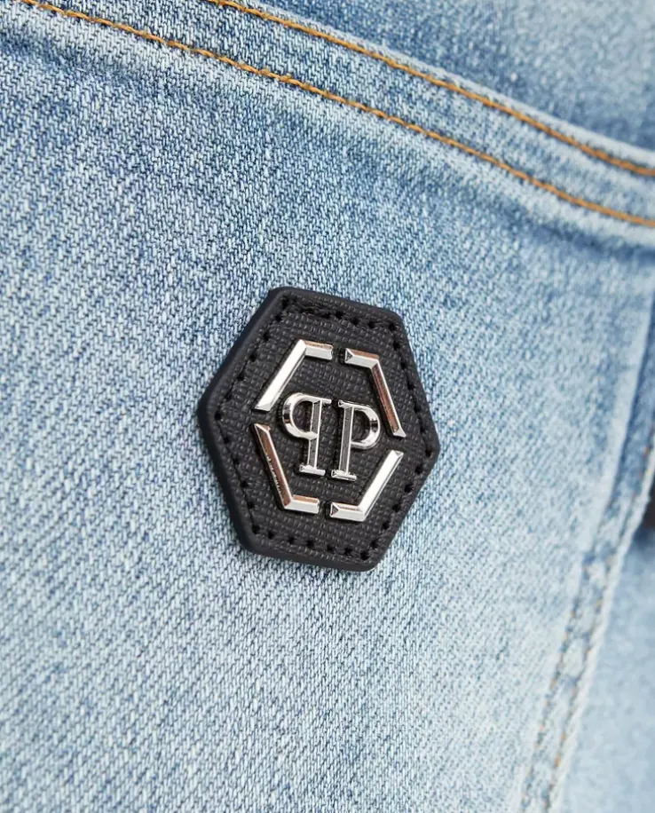 Błękitne jeansy z logo Super High Waist