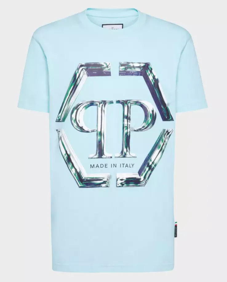Błękitny t-shirt z logo SS Glass