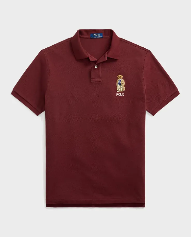 Bordowa koszulka polo Custom Slim Fit
