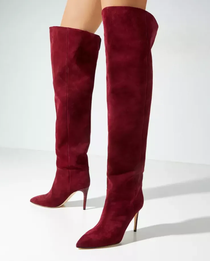 Bordowe zamszowe kozaki Stiletto