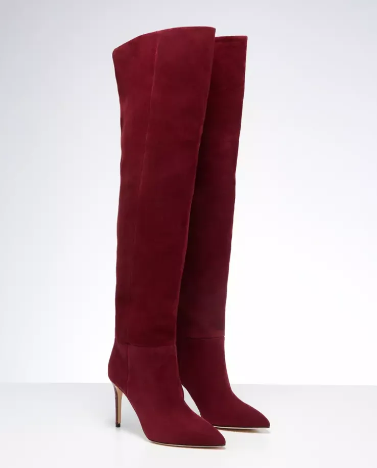 Bordowe zamszowe kozaki Stiletto