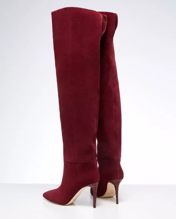 Bordowe zamszowe kozaki Stiletto