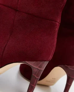 Bordowe zamszowe kozaki Stiletto