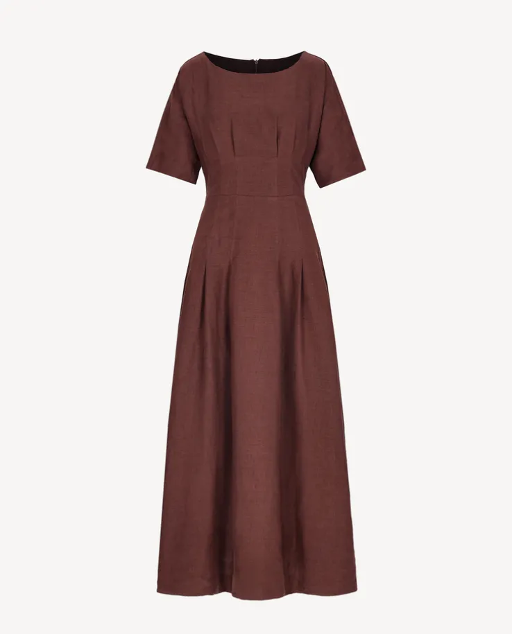 Brązowa sukienka z lnu Cami