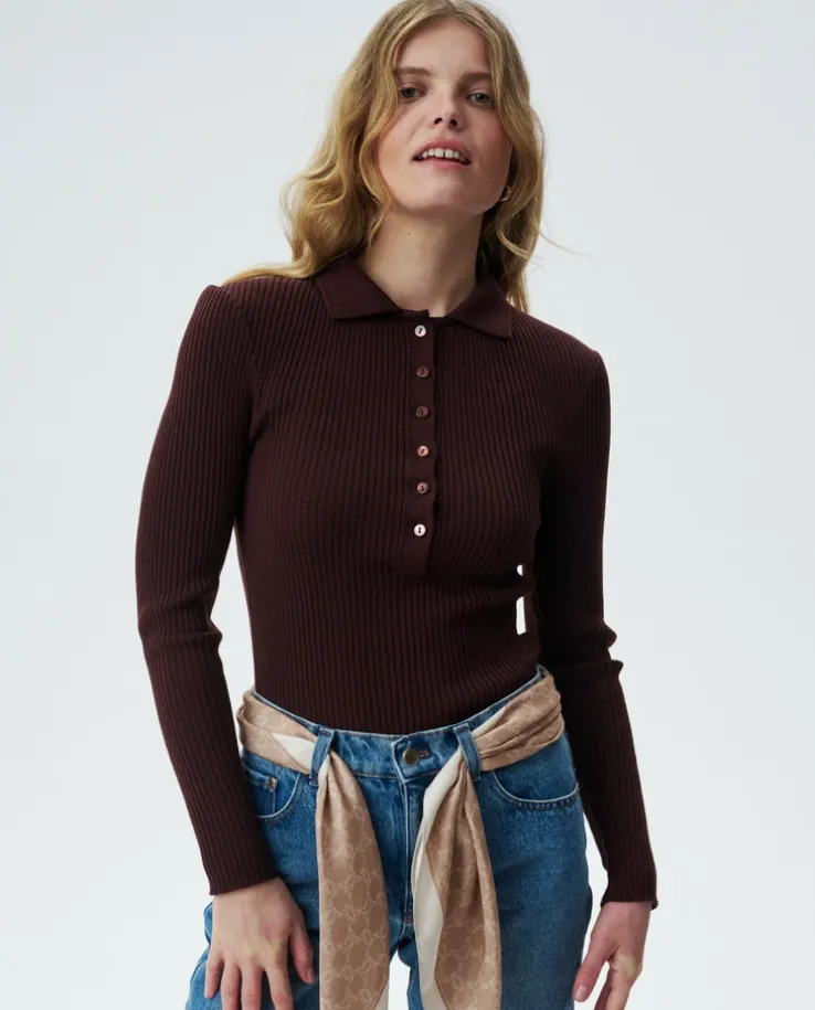 Brązowy wełniany sweter polo Grace