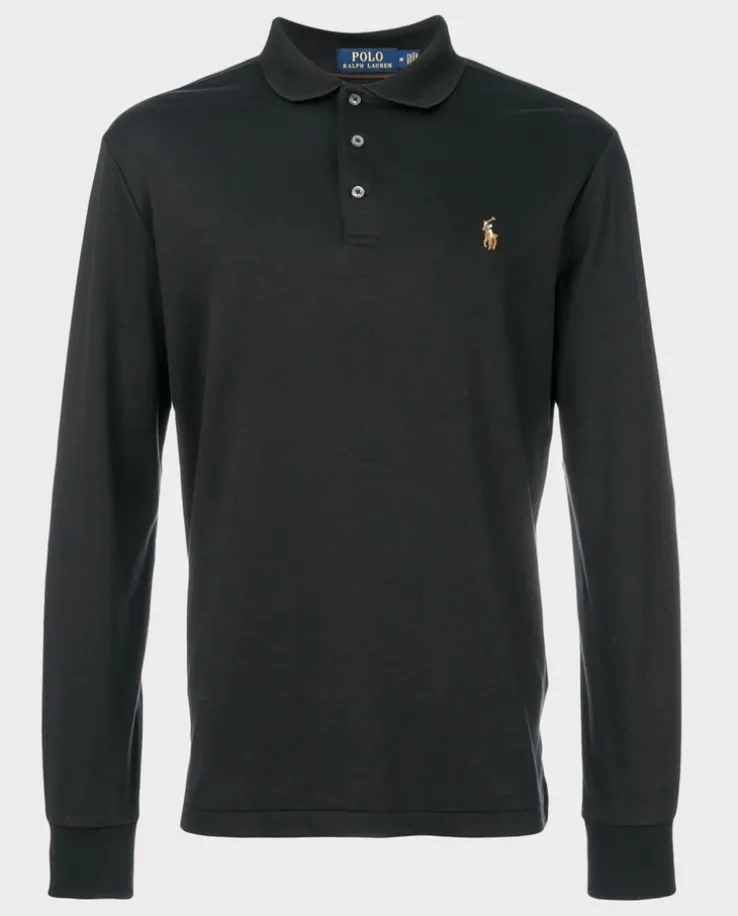 Czarna bluzka polo z haftowanym logo