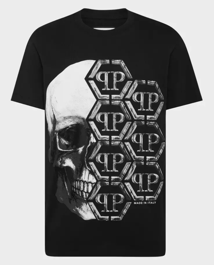 Czarna koszulka z grafiką Skull&Plein