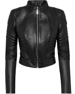 Czarna skórzana kurtka biker