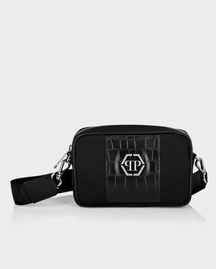 Czarna torba crossbody z efektem skóry krokodyla