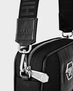 Czarna torba crossbody z efektem skóry krokodyla