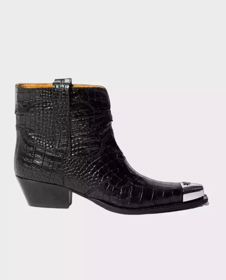 Czarne kowbojki Simple Croco