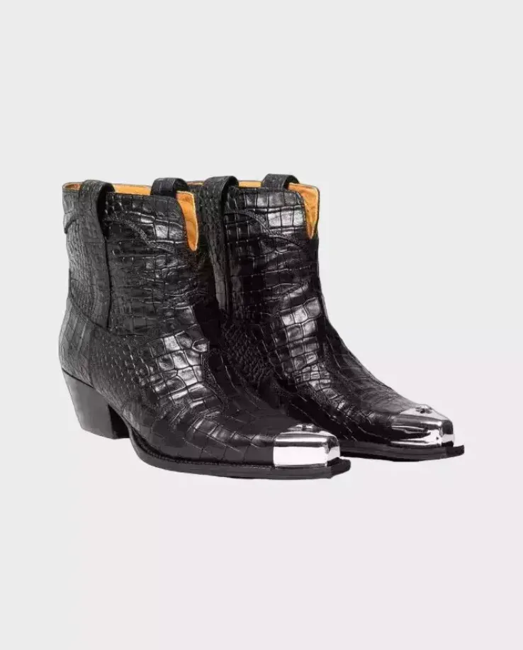 Czarne kowbojki Simple Croco