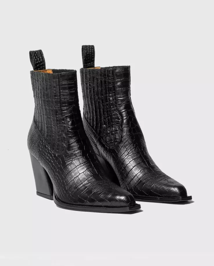 Czarne kowbojki na obcasie Noir Croco