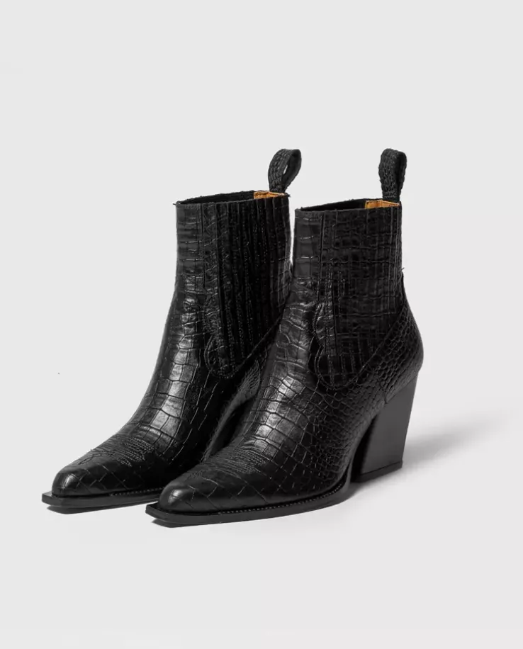Czarne kowbojki na obcasie Noir Croco