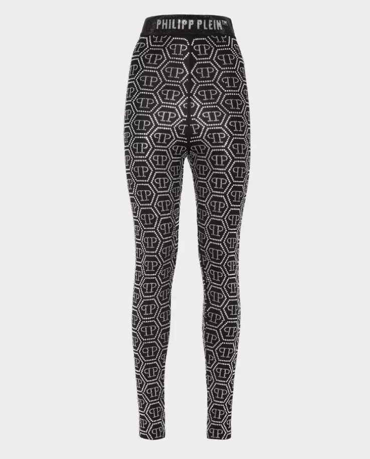 Czarne legginsy z kryształowym monogramem