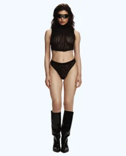 Czarne siateczkowe figi Flock Mesh
