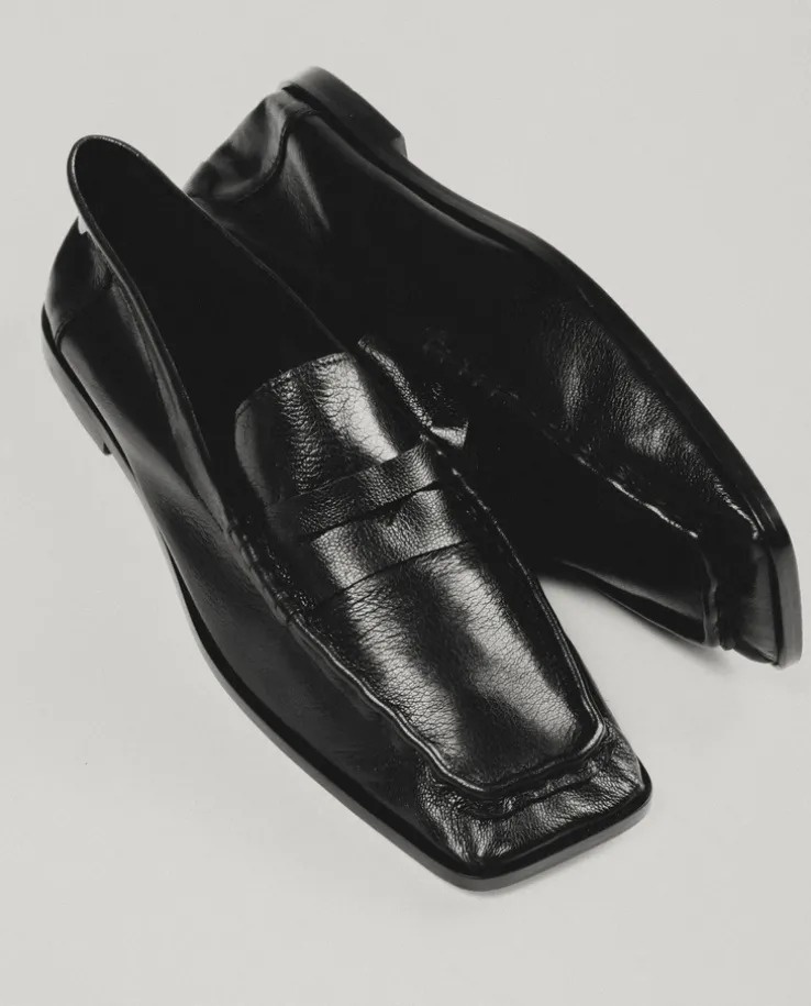 Czarne skórzane loafersy Rock